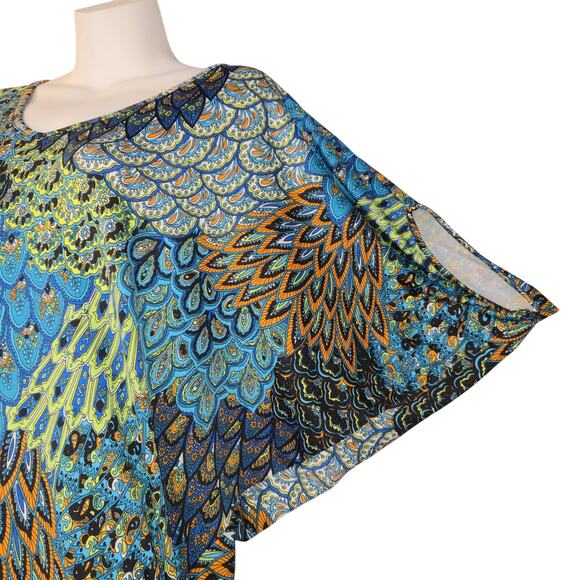 Hypnotized Womens Top Stretch Abstract Feathers Colorful Lounge Travel Vacation - Picture 5 of 12